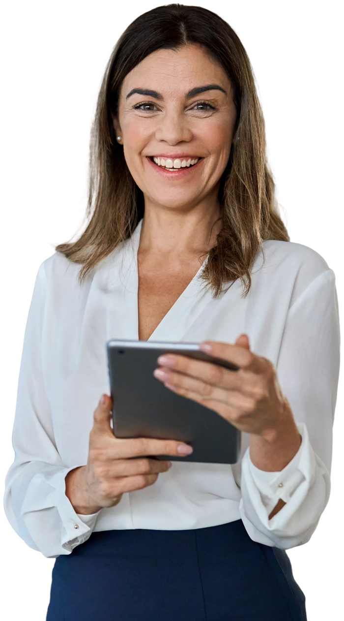 GigCare member holding a tablet